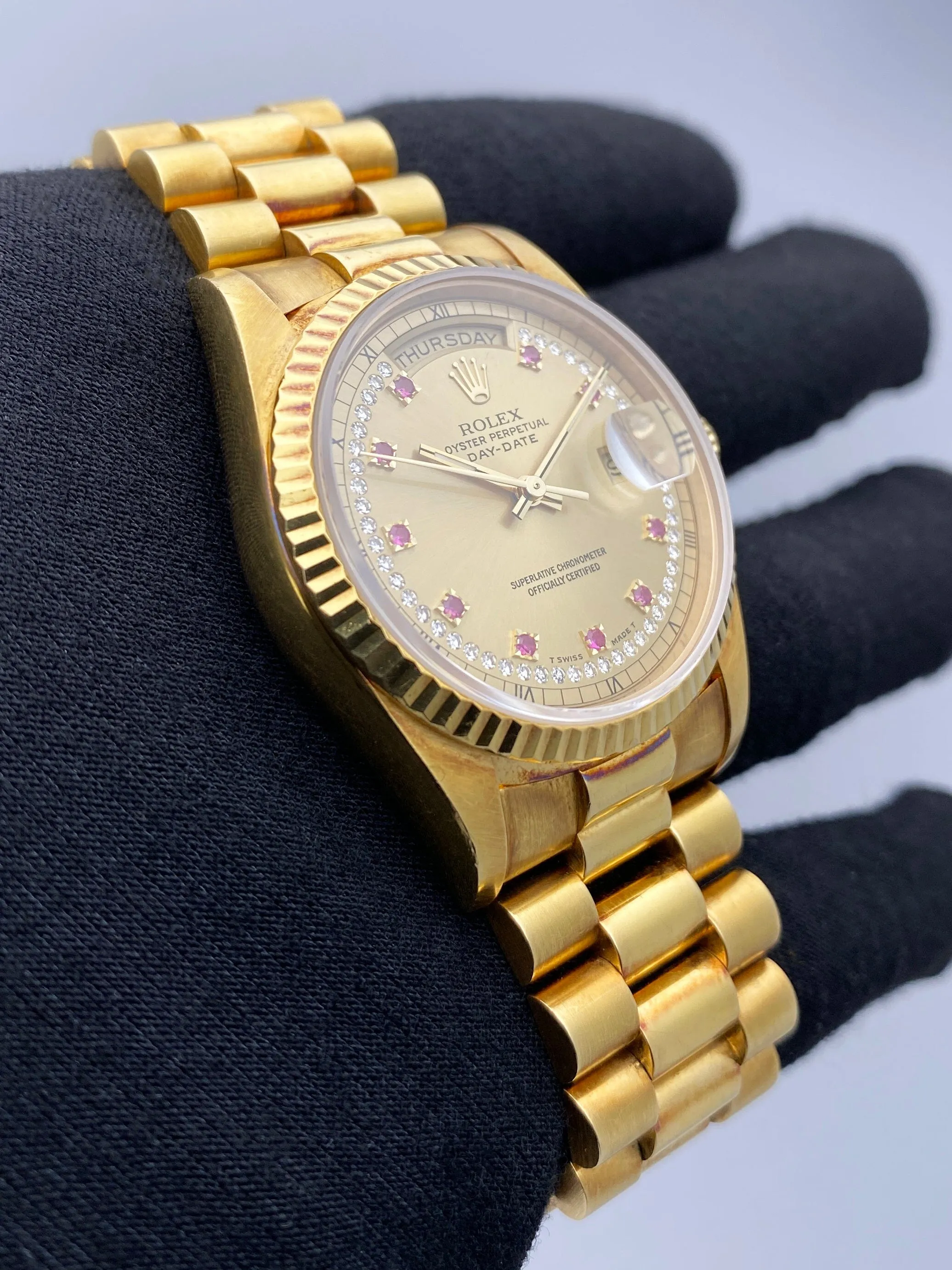 Rolex Day Date 18238 Ruby Diamond Dial Mens Watch