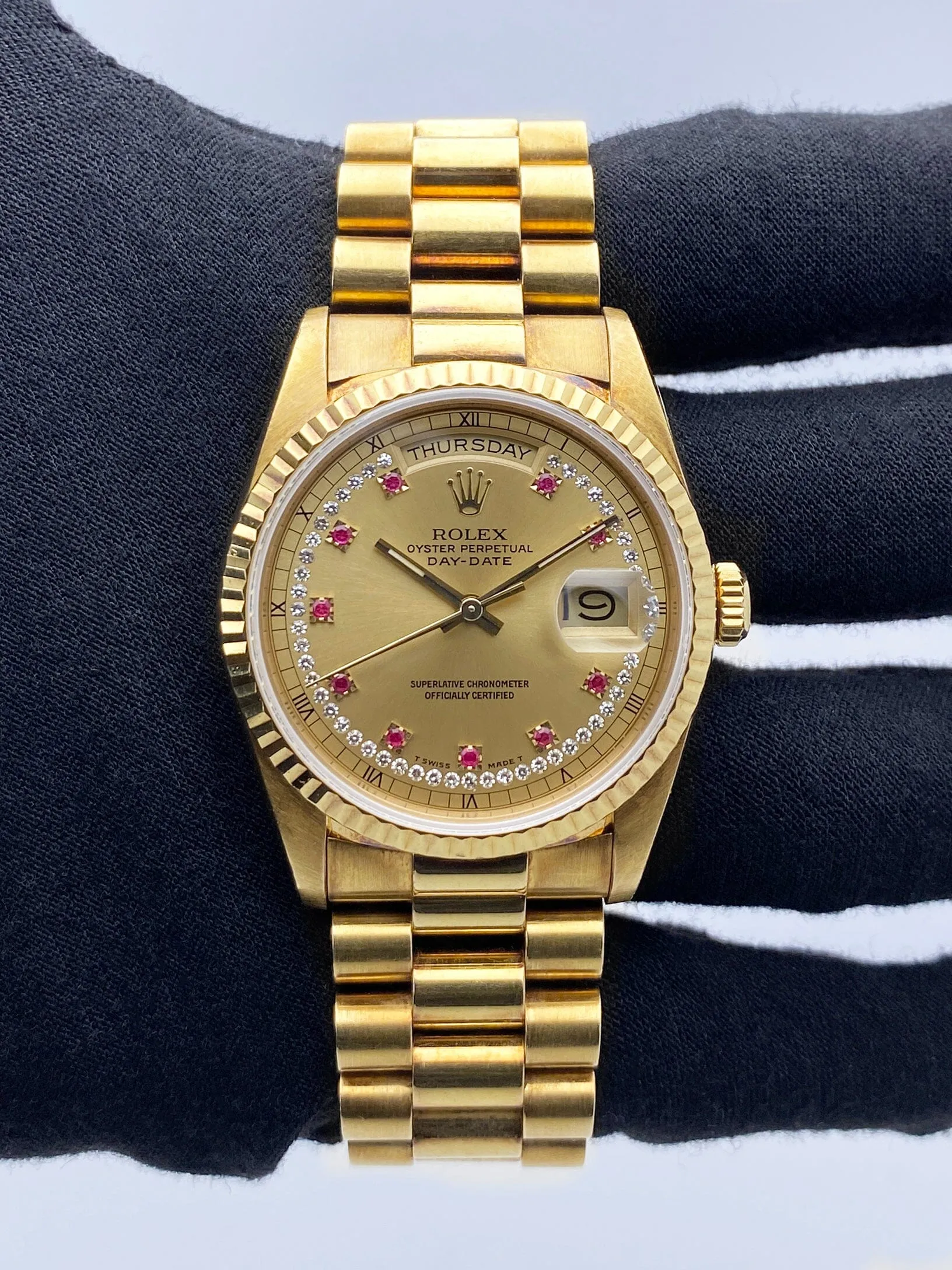 Rolex Day Date 18238 Ruby Diamond Dial Mens Watch