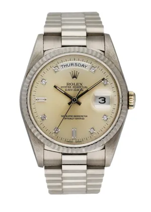 Rolex Day Date 18239 18K White Gold Diamond Dial Men's Watch With Papers