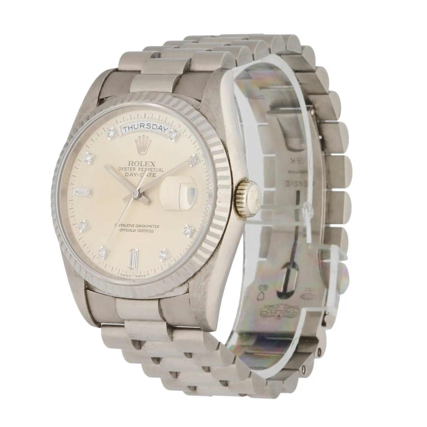 Rolex Day Date 18239 18K White Gold Diamond Dial Men's Watch With Papers