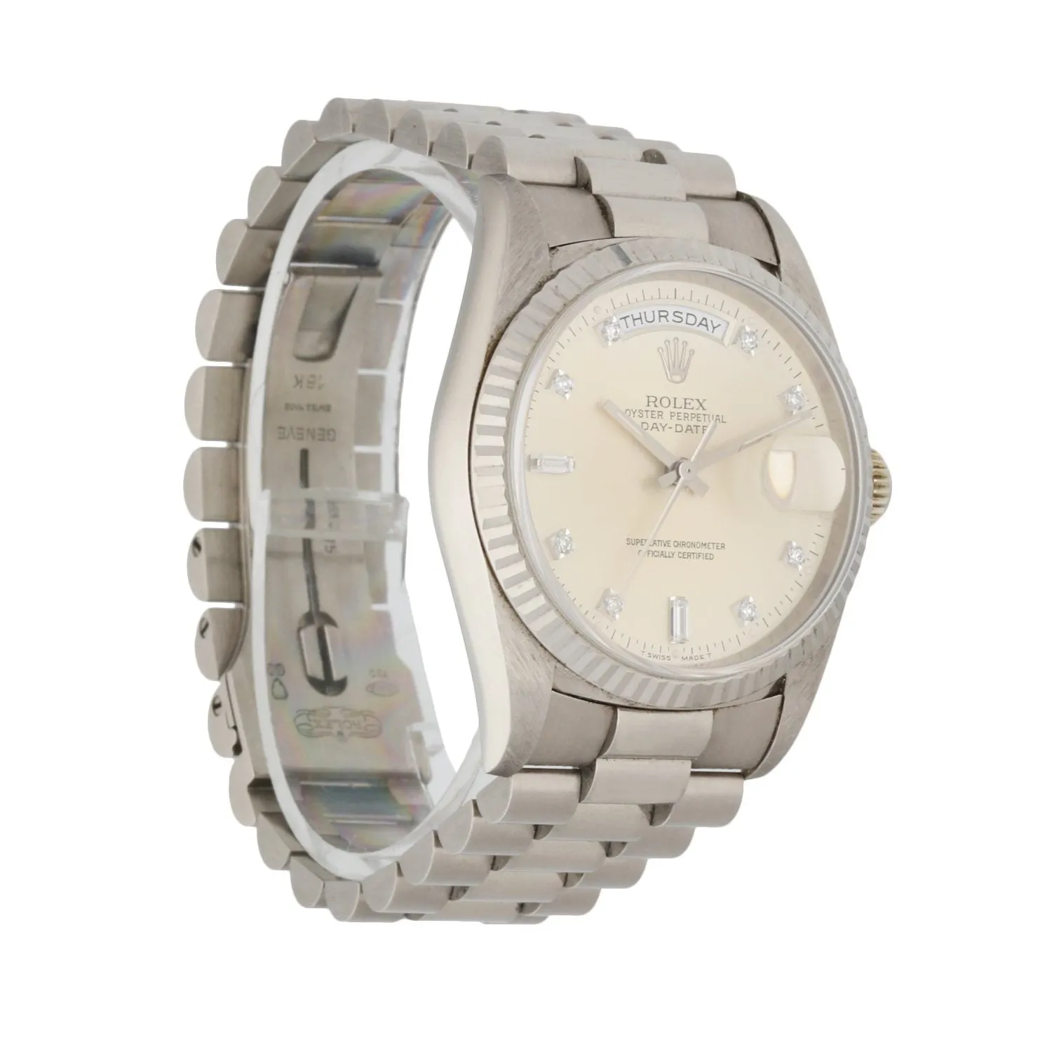 Rolex Day Date 18239 18K White Gold Diamond Dial Men's Watch With Papers