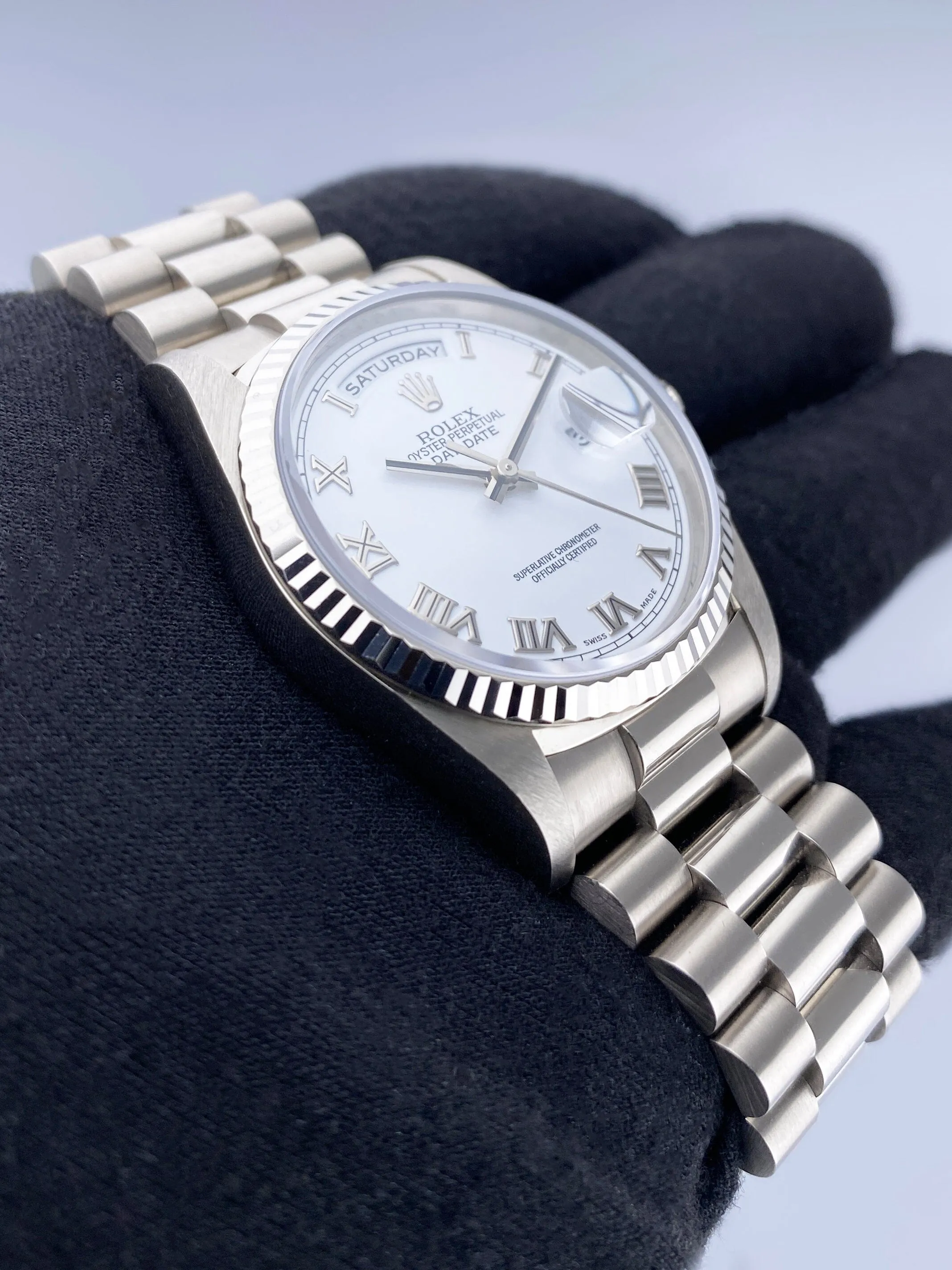 Rolex Day Date 18239 White Roman Dial Mens Watch