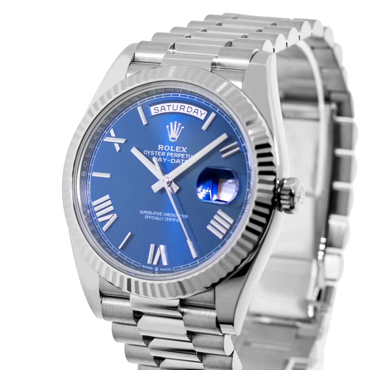 Rolex Day-Date 40mm White Gold Blue Roman Dial President 228239