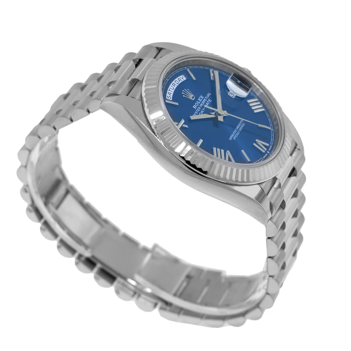 Rolex Day-Date 40mm White Gold Blue Roman Dial President 228239