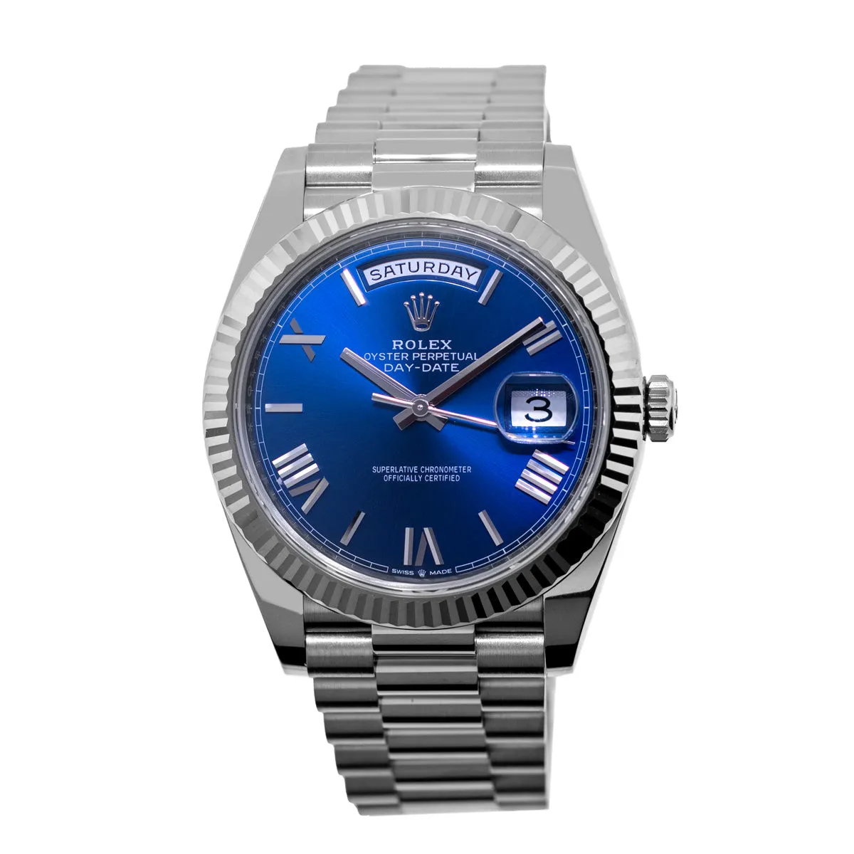 Rolex Day-Date 40mm White Gold Blue Roman Dial President 228239