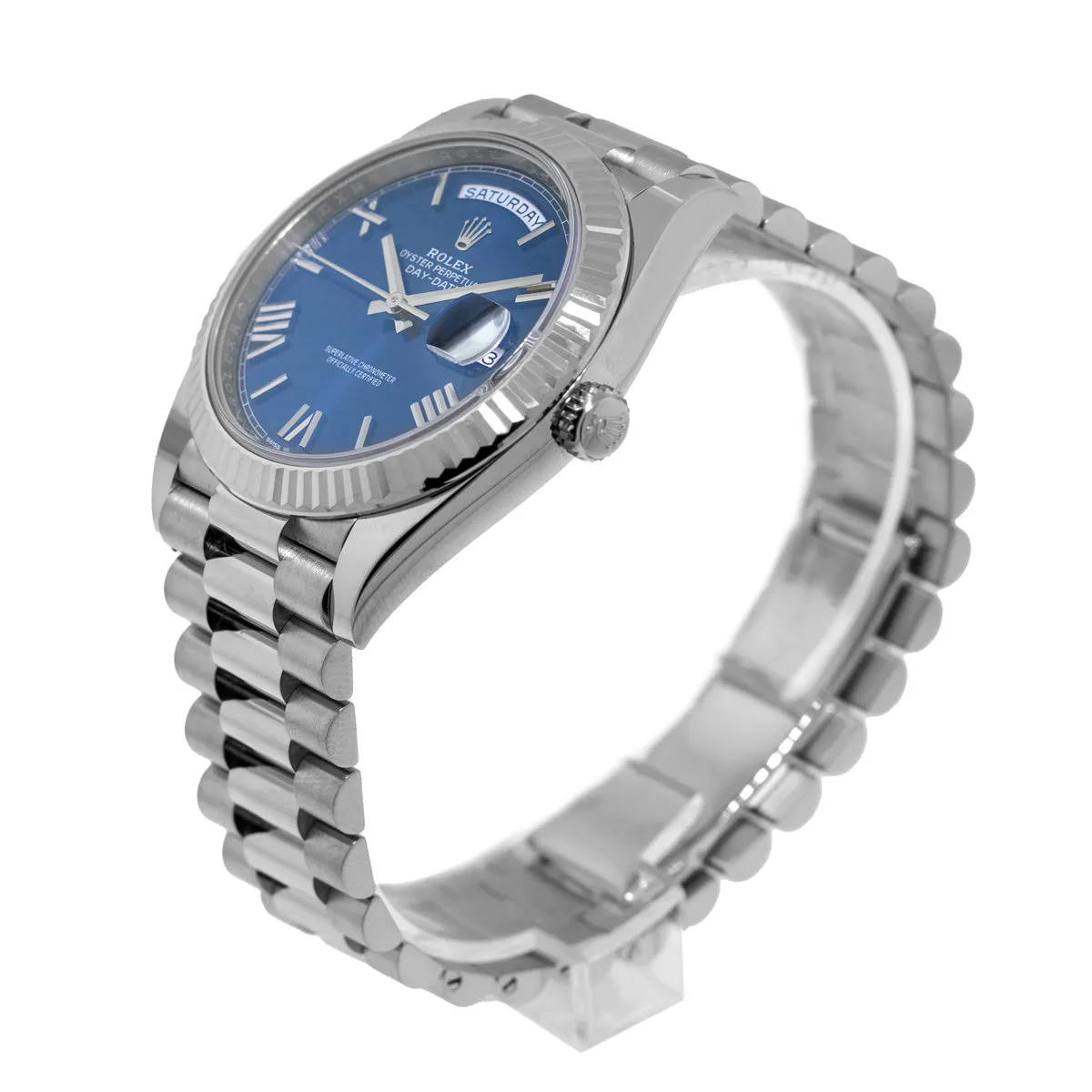 Rolex Day-Date 40mm White Gold Blue Roman Dial President 228239