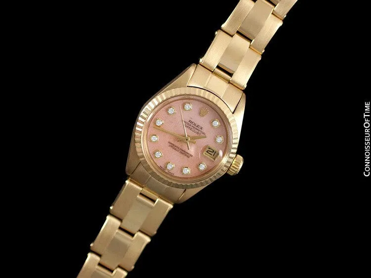 Rolex Ladies Datejust (President) Watch with Pink Strawberries & Cream Dial - 18K Gold & Diamonds