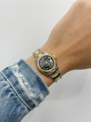 Rolex Lady-Datejust 18K Yellow Gold & Steel 26mm Black Roman Dial Watch Reference #: 179173