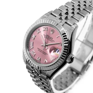 Rolex Lady-Datejust 28mm White Gold Steel Pink Roman Dial Fluted Bezel 279174