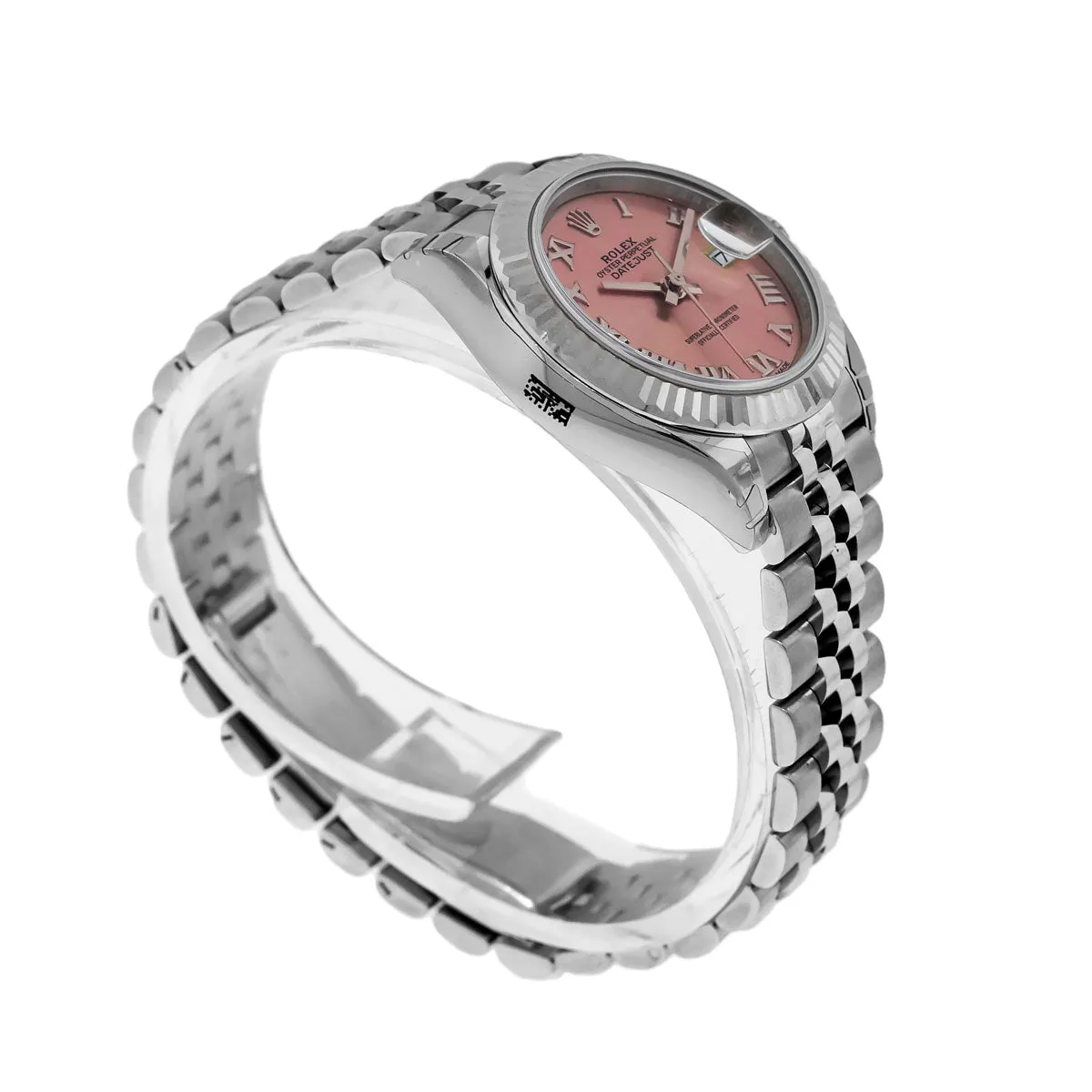 Rolex Lady-Datejust 28mm White Gold Steel Pink Roman Dial Fluted Bezel 279174