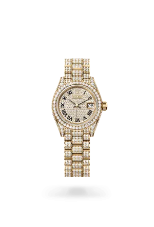 Rolex Lady-Datejust in 18 kt yellow gold with case sides and lugs set with diamonds, M279458RBR-0001 | Walters & Hogsett