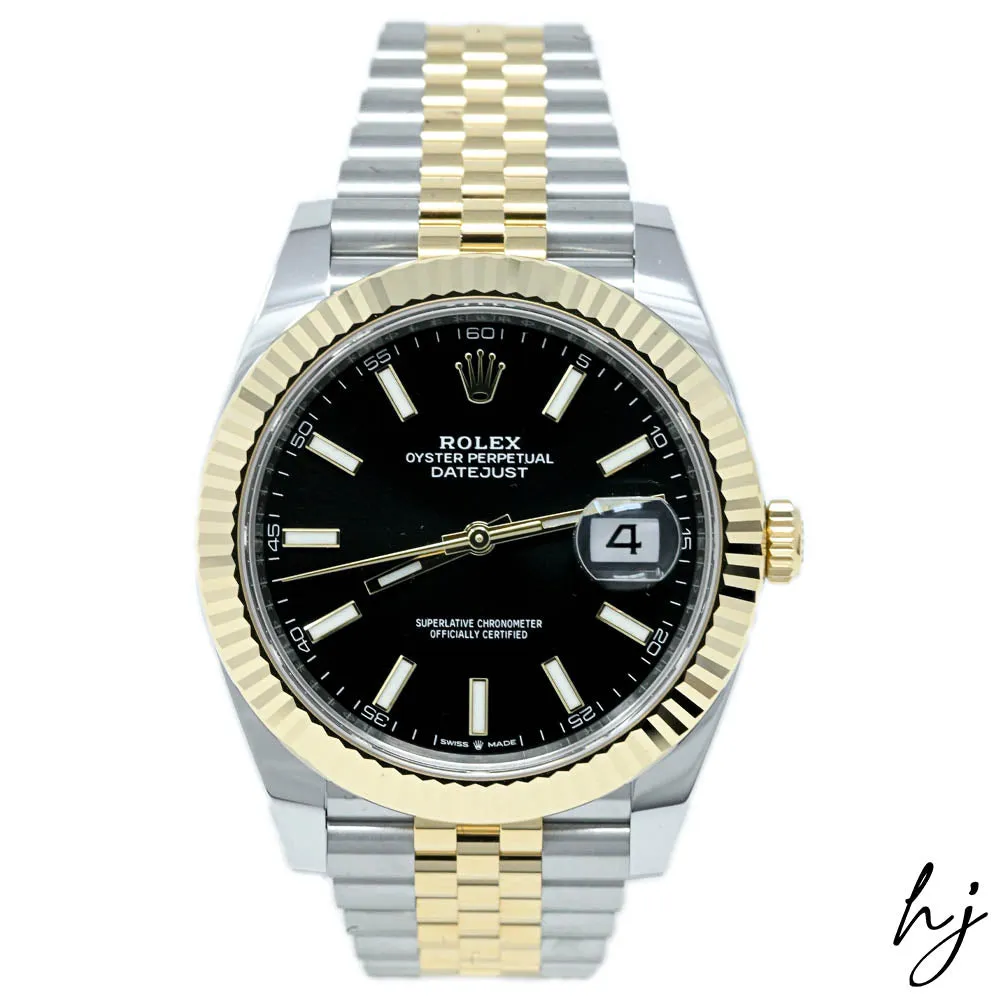 Rolex Men's Datejust 41 18K Yellow Gold & Steel 41mm Black Stick Dial Watch Reference #: 126333