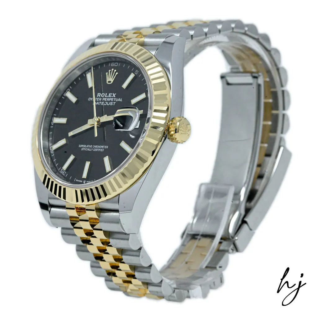 Rolex Men's Datejust 41 18K Yellow Gold & Steel 41mm Black Stick Dial Watch Reference #: 126333