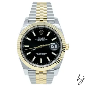 Rolex Men's Datejust 41 18K Yellow Gold & Steel 41mm Black Stick Dial Watch Reference #: 126333