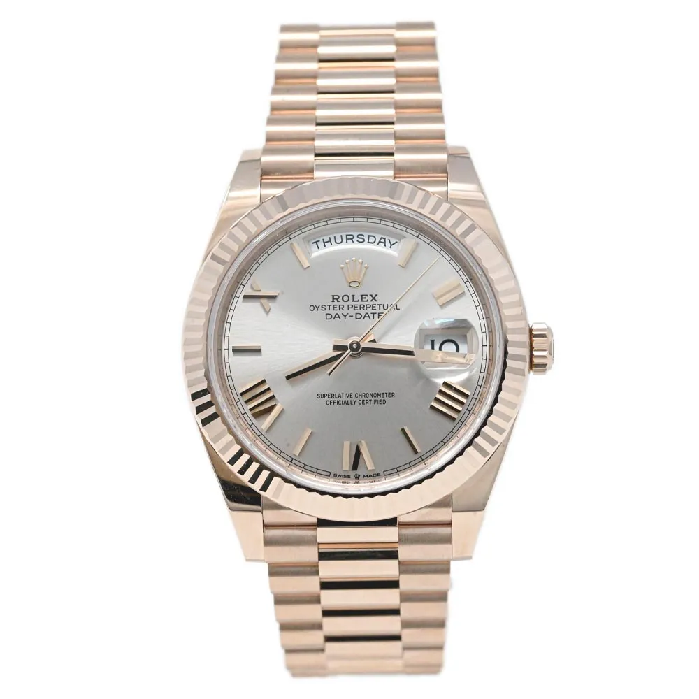 Rolex Men's Day-Date 18K Everose Gold 40mm Pink Sundust Roman Dial Watch Reference #: 228235