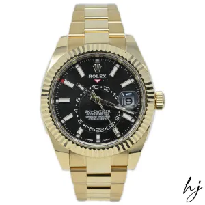 Rolex Men's Sky-Dweller 18K Yellow Gold 42mm Black Stick Dial Watch Reference #: 326938