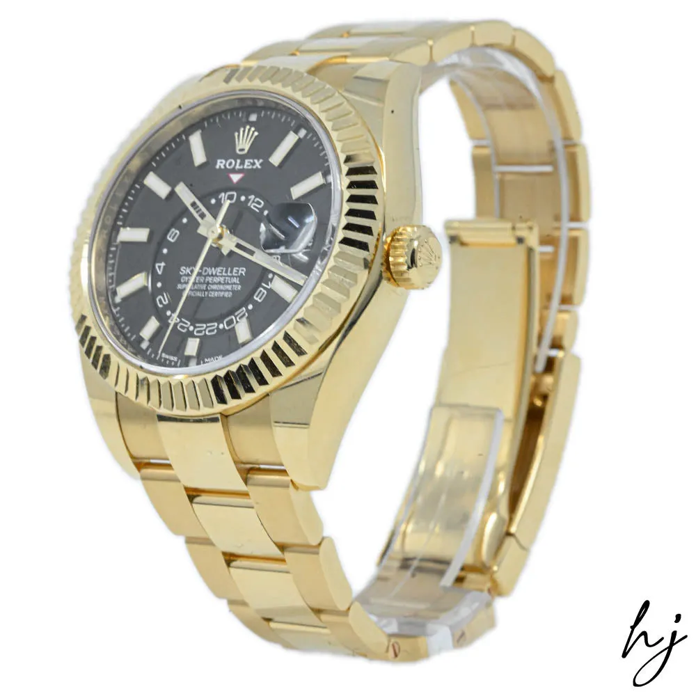 Rolex Men's Sky-Dweller 18K Yellow Gold 42mm Black Stick Dial Watch Reference #: 326938