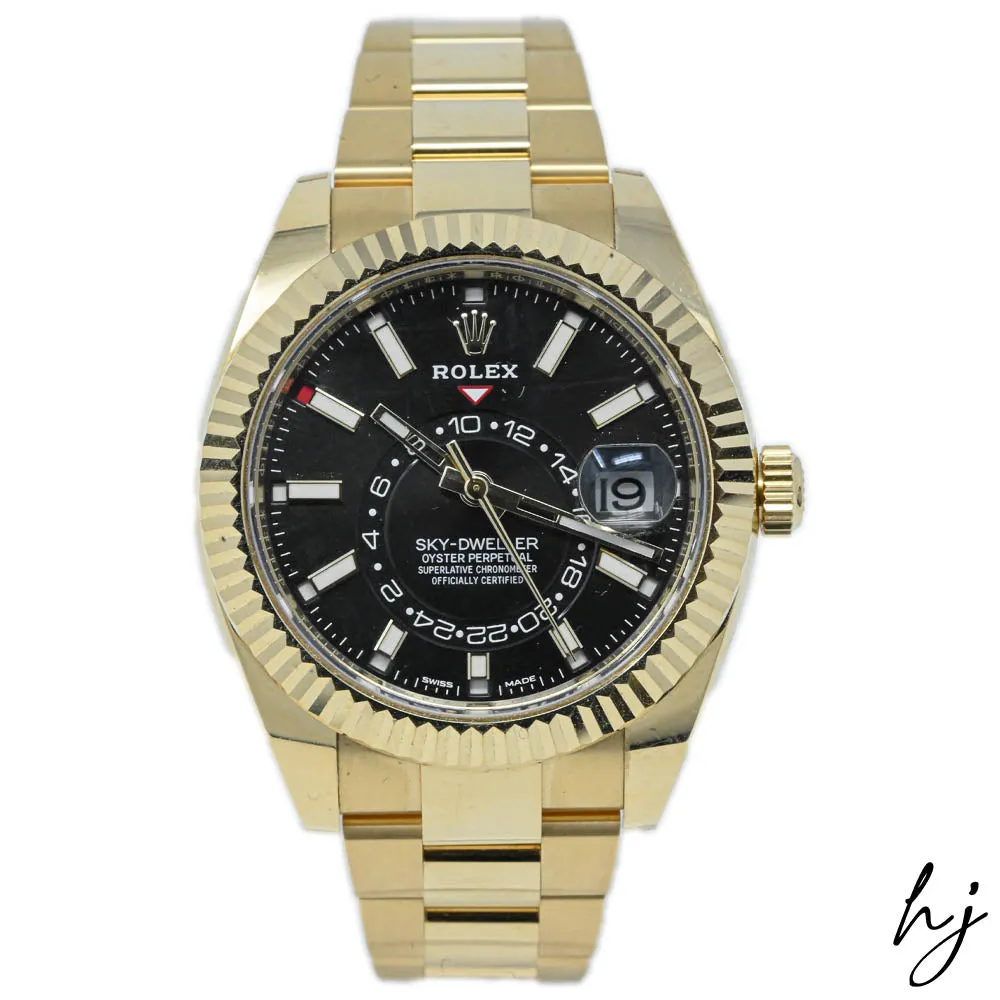 Rolex Men's Sky-Dweller 18K Yellow Gold 42mm Black Stick Dial Watch Reference #: 326938