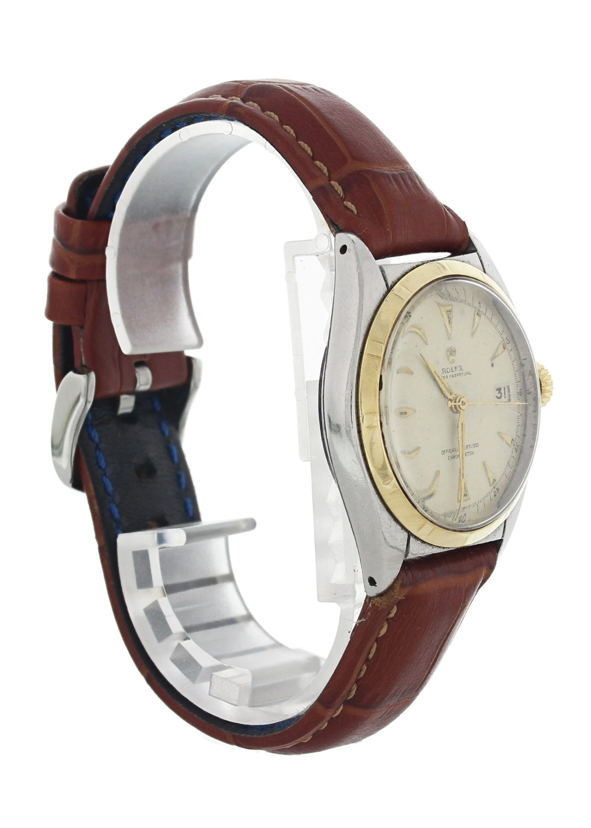 Rolex Oyster Perpetual Engine Turned Bezel 5031 Bubble Back Vintage Mens Watch