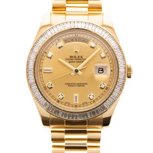 Rolex Yellow Gold Day-Date Ref. 218398R with Baguette Diamonds (New Arrivals)