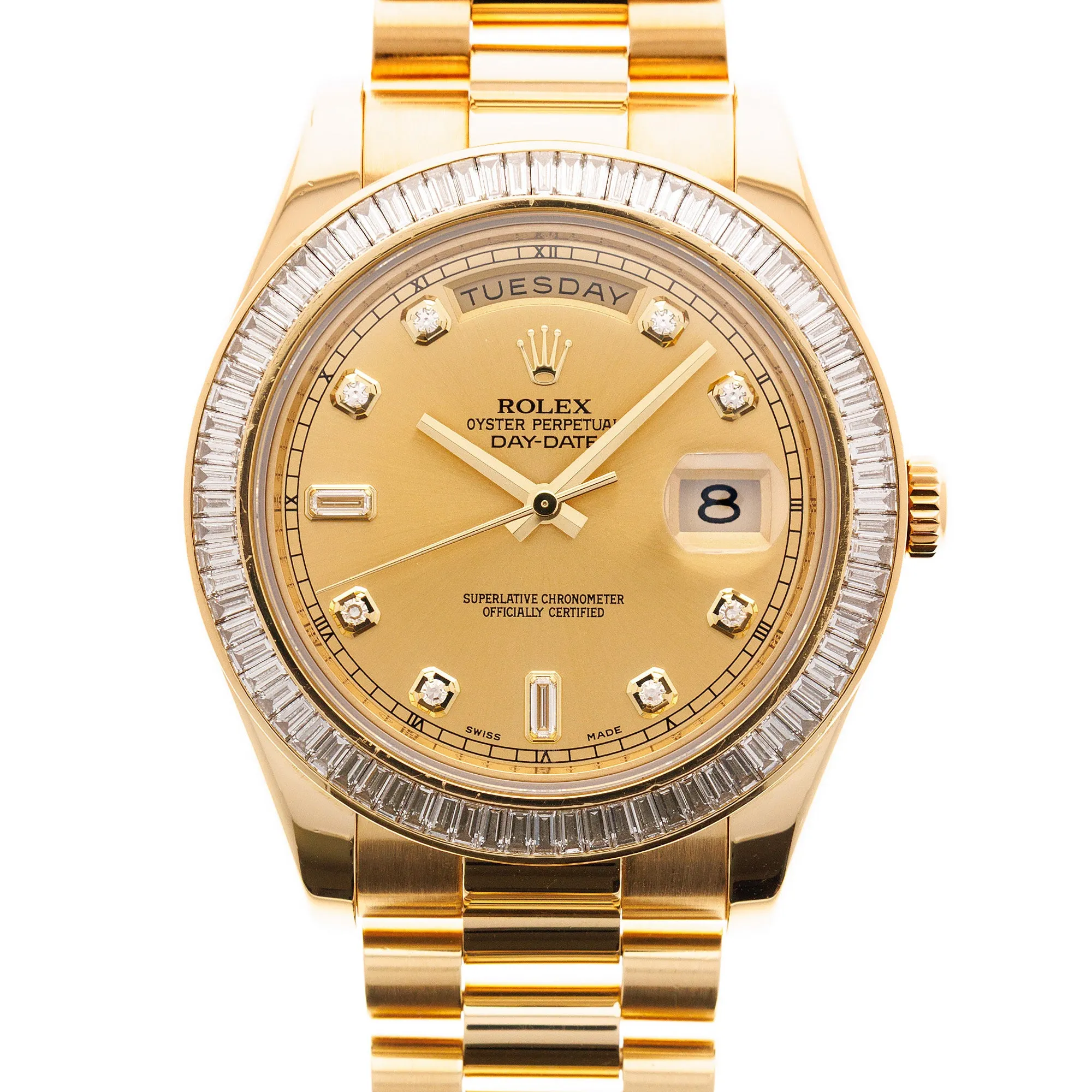 Rolex Yellow Gold Day-Date Ref. 218398R with Baguette Diamonds (New Arrivals)