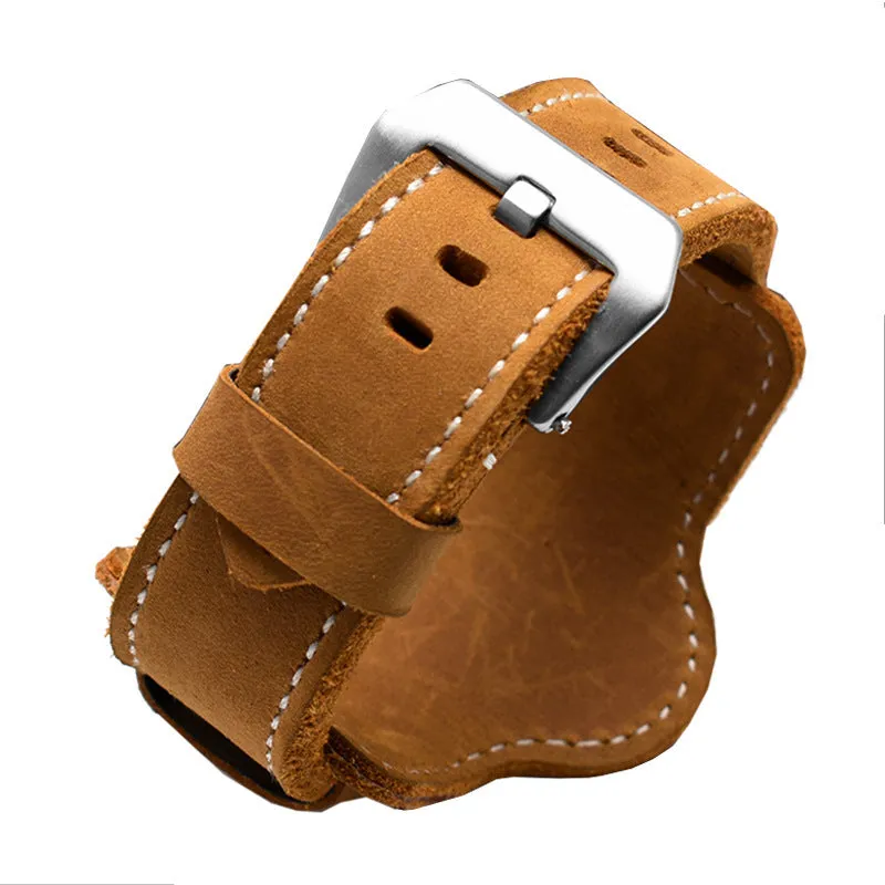 Rugged Large Bracelet With Tray 22 24 26mm Crazy Horse Leather Watch Strap