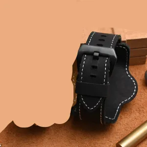 Rugged Large Bracelet With Tray 22 24 26mm Crazy Horse Leather Watch Strap