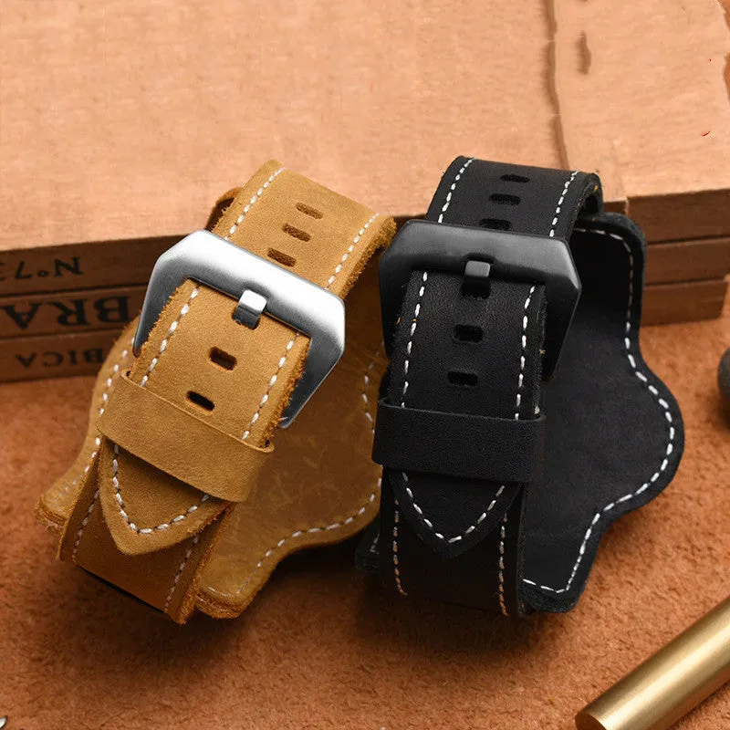 Rugged Large Bracelet With Tray 22 24 26mm Crazy Horse Leather Watch Strap