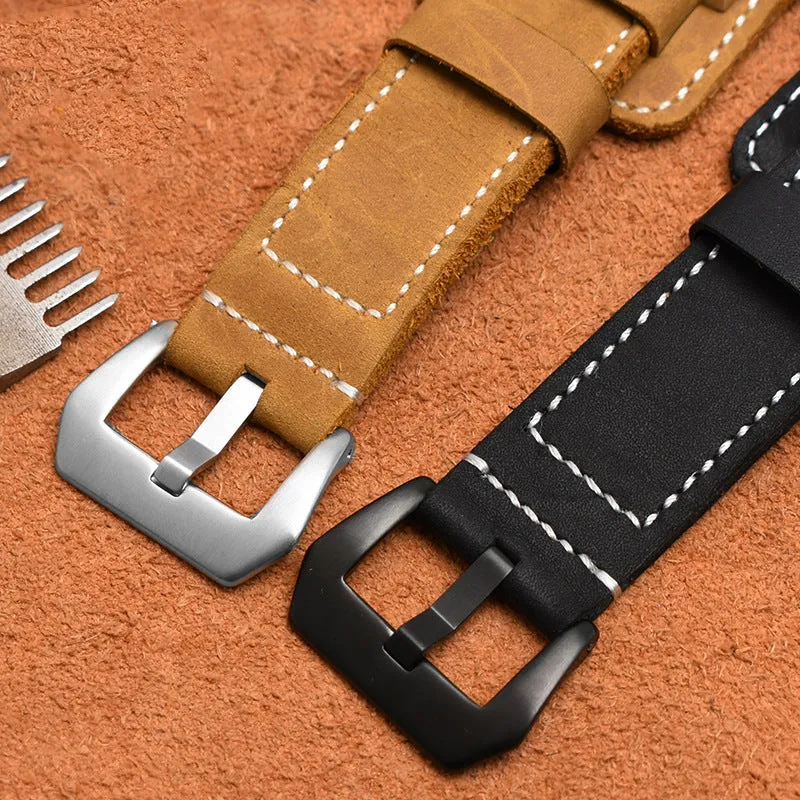 Rugged Large Bracelet With Tray 22 24 26mm Crazy Horse Leather Watch Strap