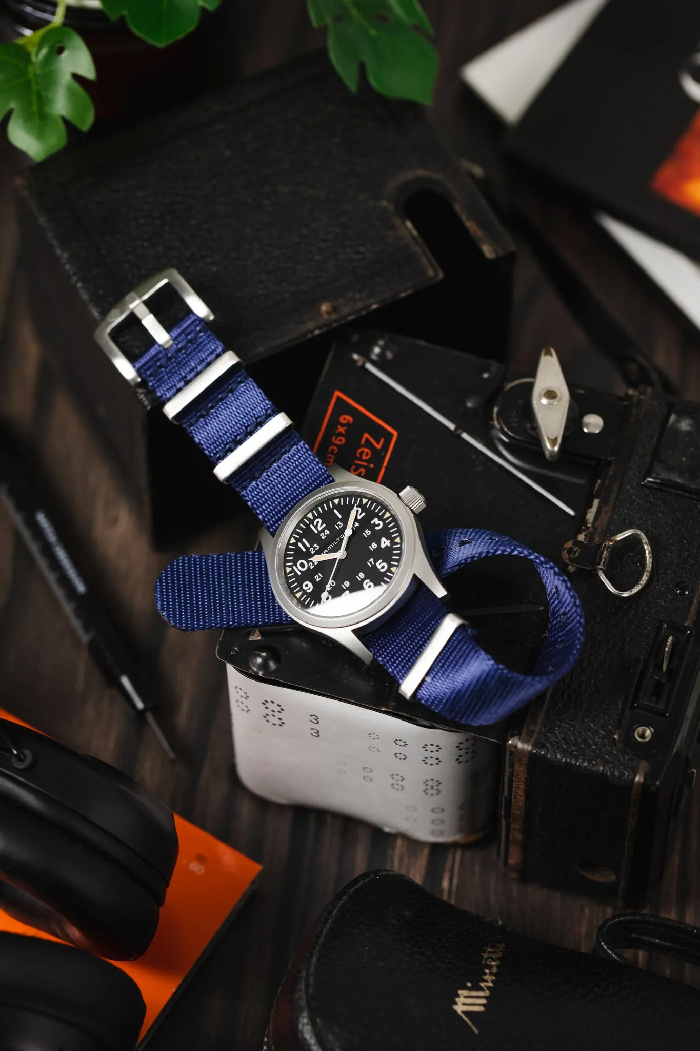 Seatbelt Nylon Watch Strap in DARK BLUE with BRUSHED STEEL Hardware