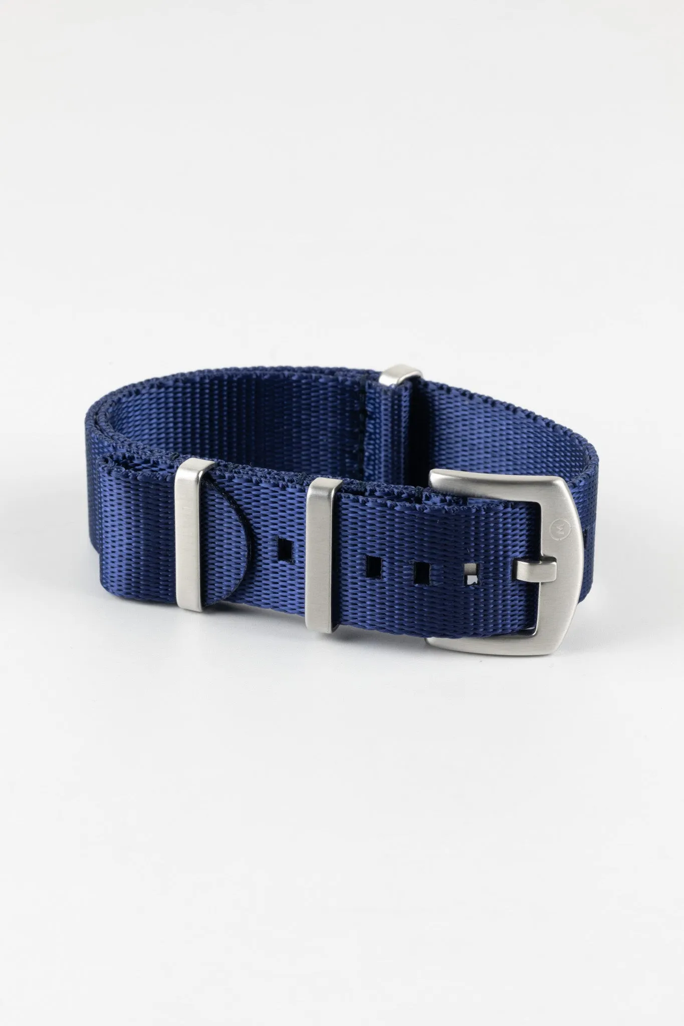 Seatbelt Nylon Watch Strap in DARK BLUE with BRUSHED STEEL Hardware