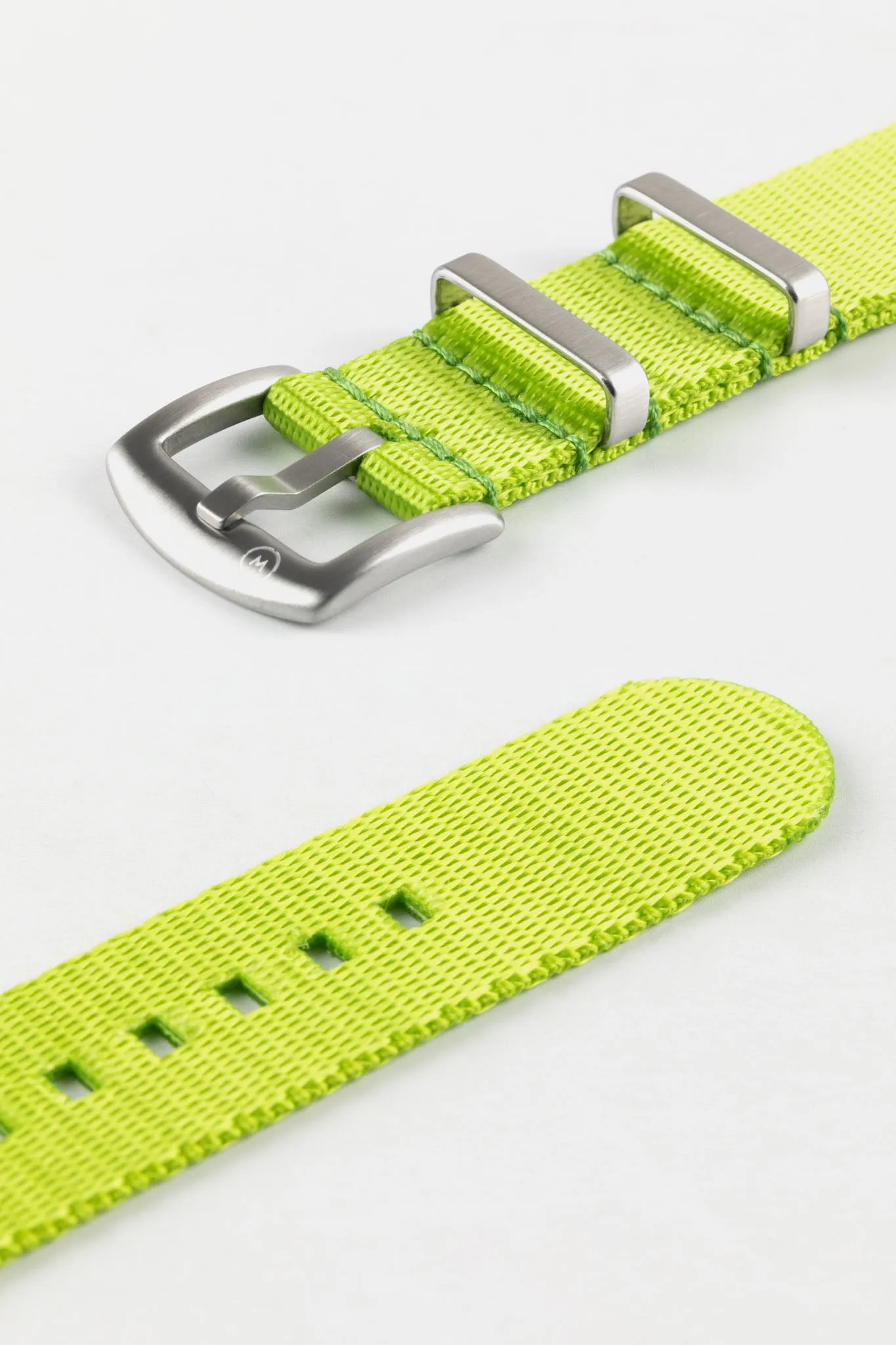 Seatbelt Nylon Watch Strap in LIME GREEN with BRUSHED STEEL Hardware