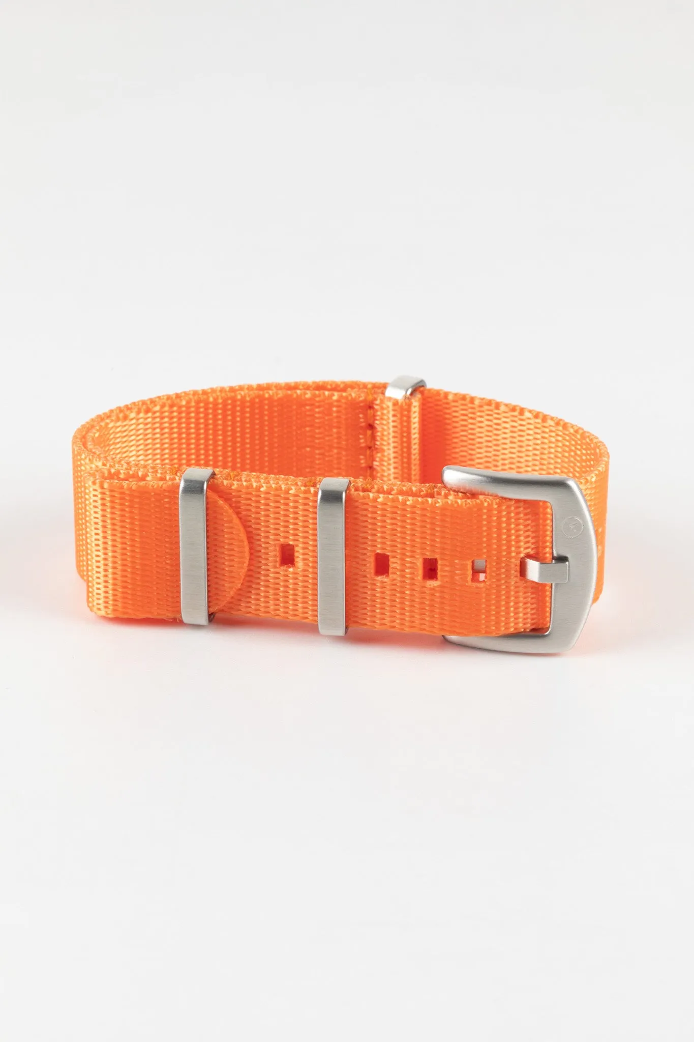 Seatbelt Nylon Watch Strap in ORANGE with BRUSHED STEEL Hardware