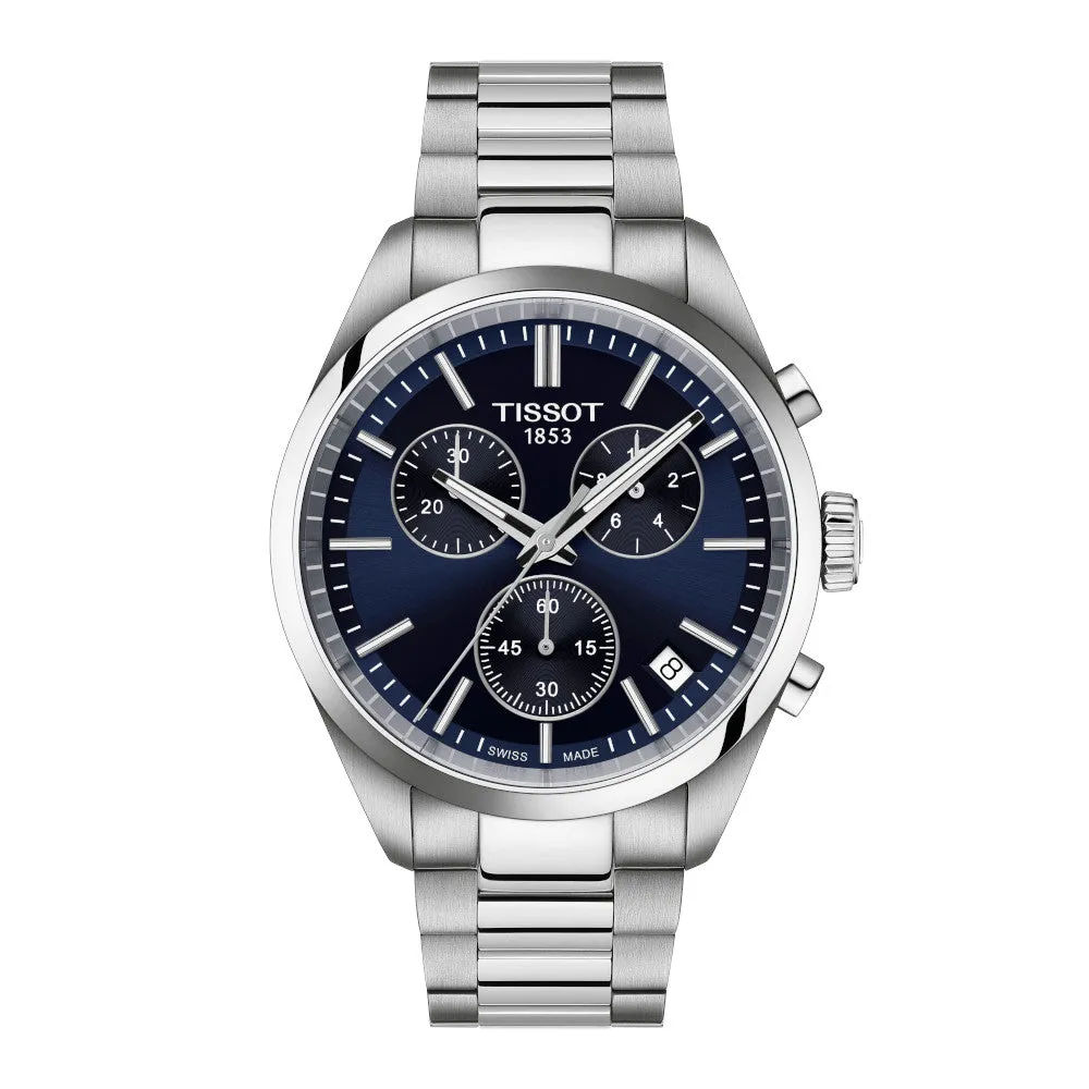 Tissot PR 100 Mens Stainless Steel Chronograph Blue Dial Watch