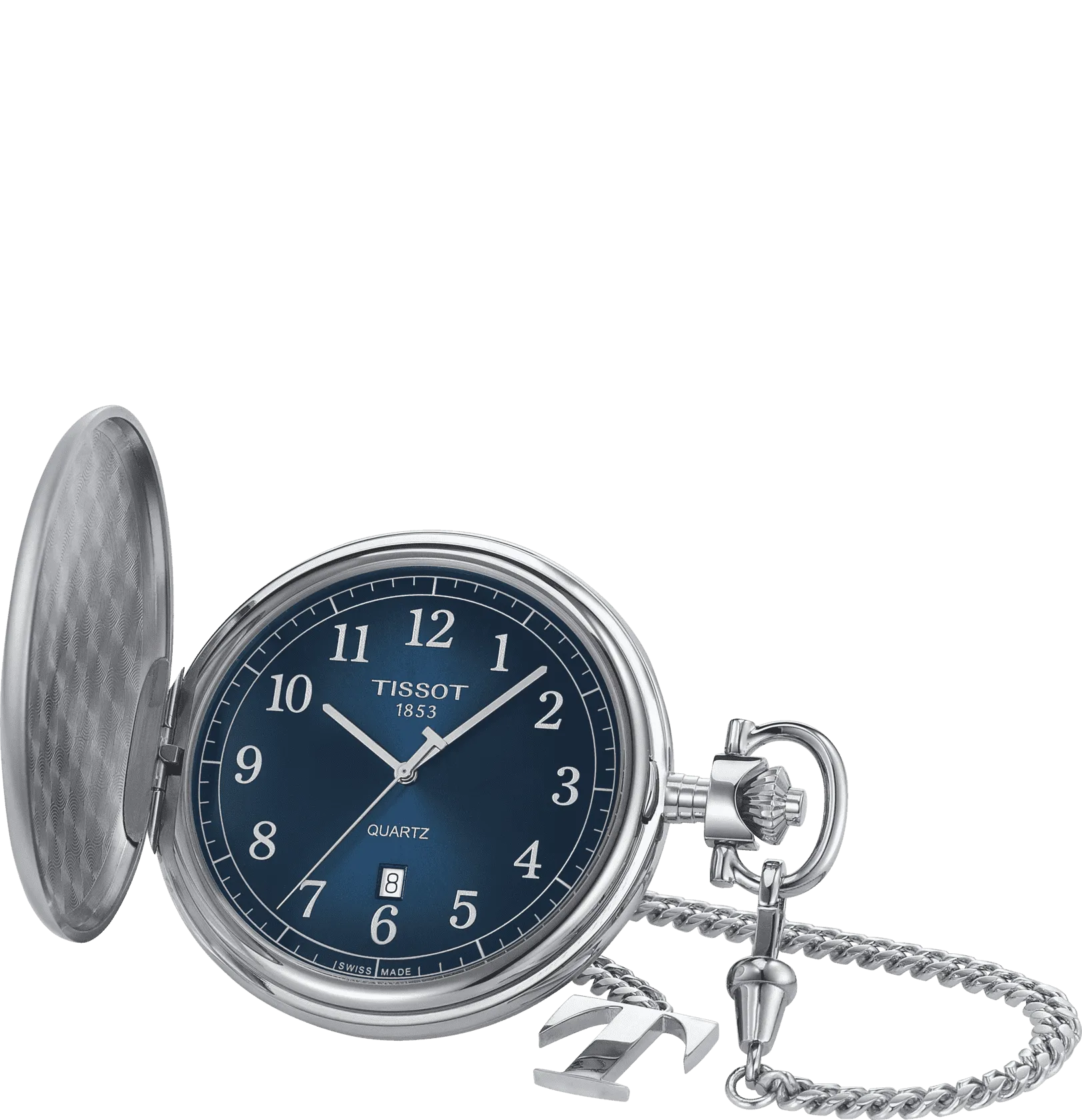 Tissot Savonette pocket watch 48.5mm blue quartz steel t862.410.19.042.00
