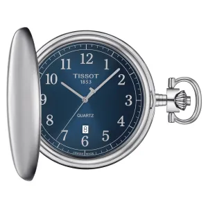 Tissot Savonette pocket watch 48.5mm blue quartz steel t862.410.19.042.00
