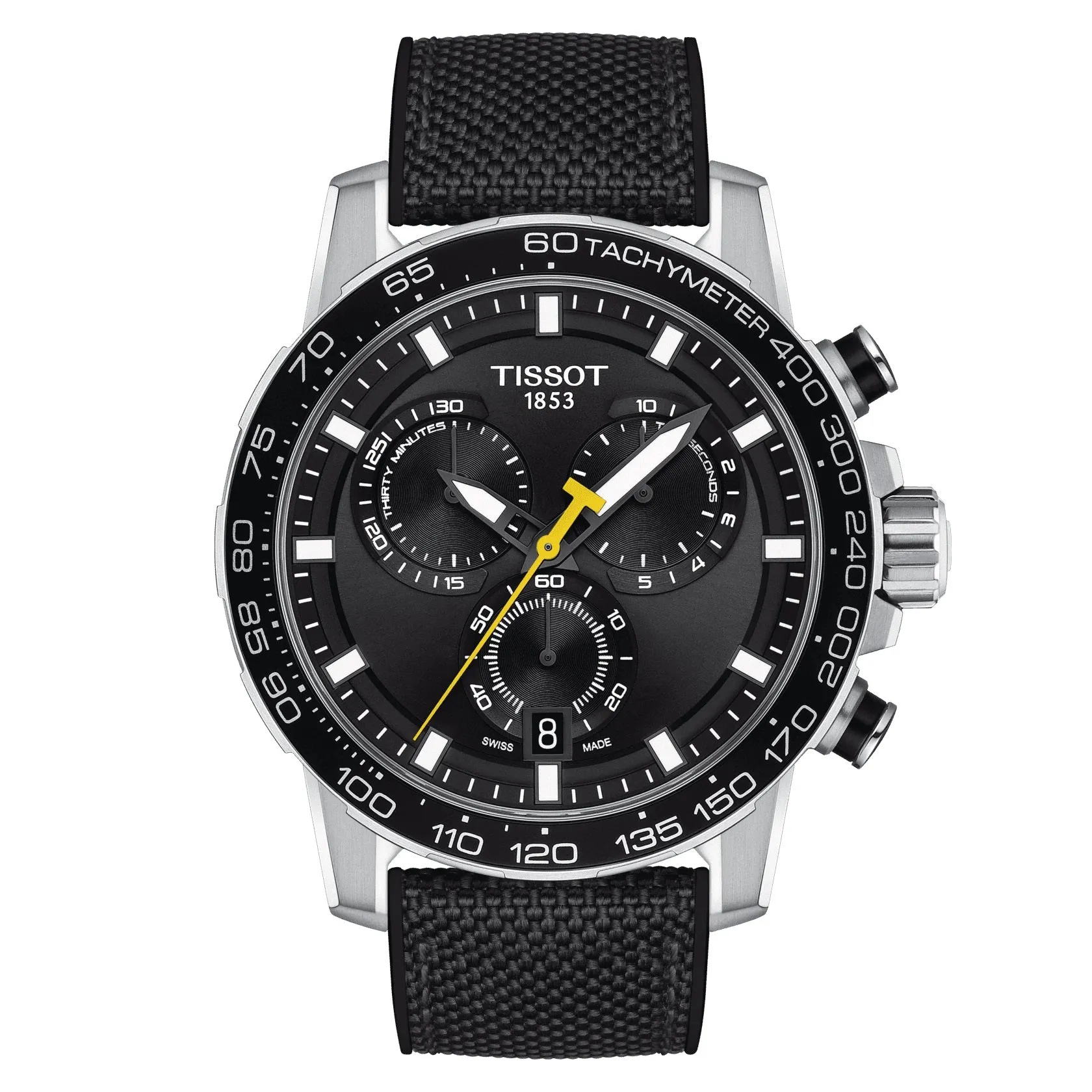 Tissot Supersport Chronograph Mens Stainless Steel Black Dial Black Leather Strap Watch
