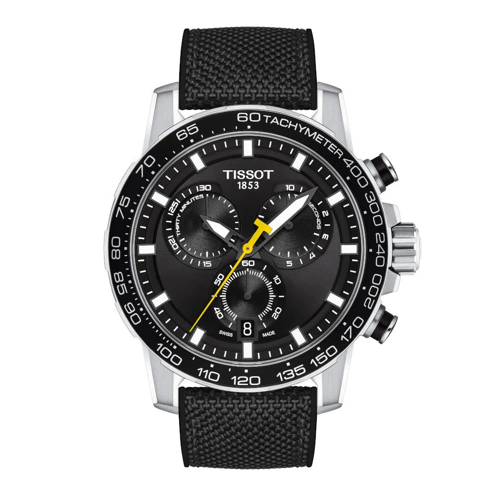 Tissot Supersport Chronograph Mens Stainless Steel Black Dial Black Leather Strap Watch
