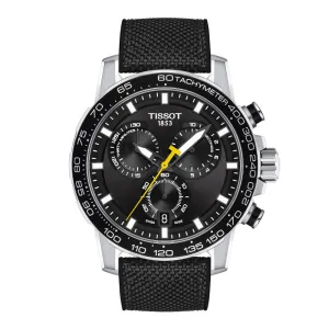 Tissot Supersport Chronograph Mens Stainless Steel Black Dial Black Leather Strap Watch