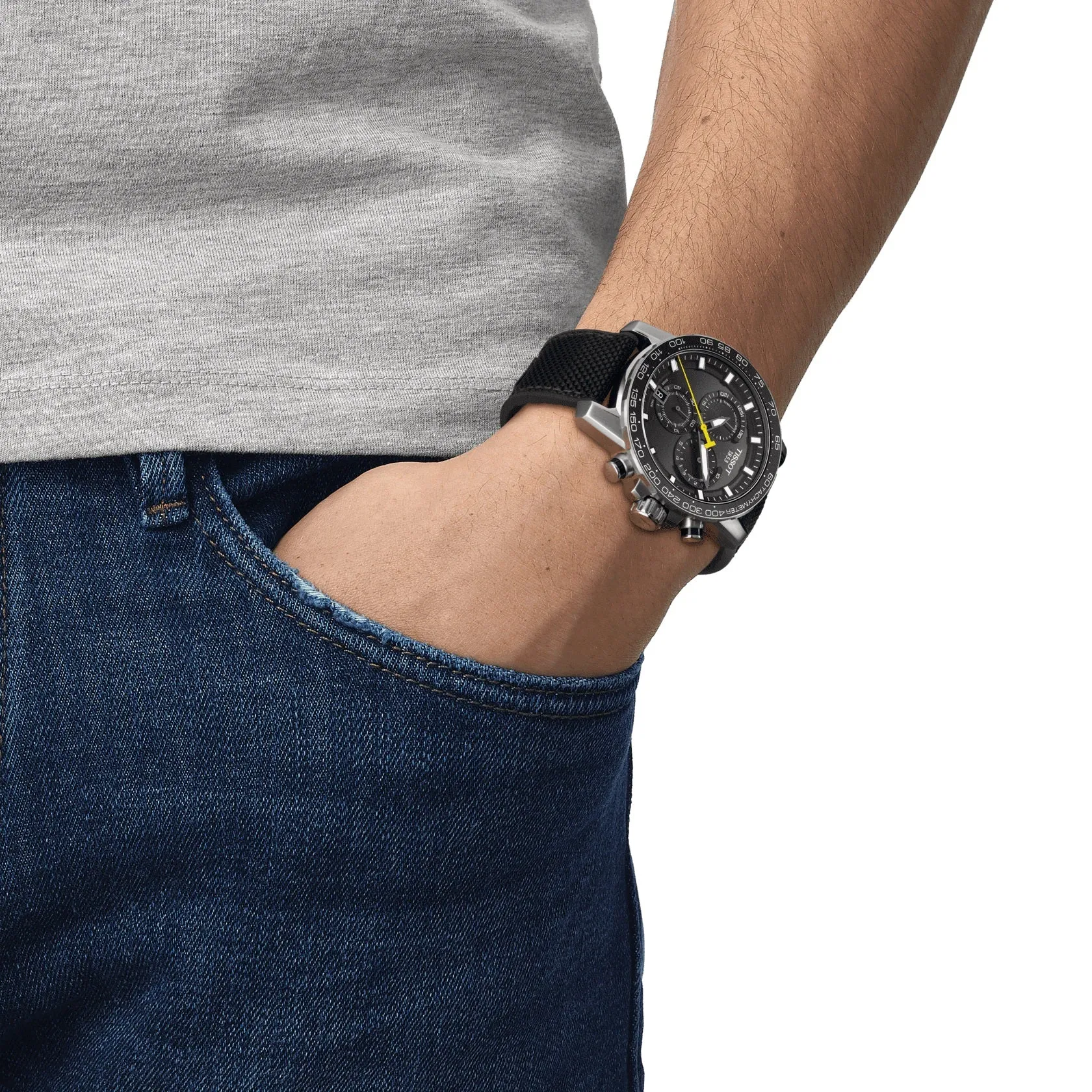Tissot Supersport Chronograph Mens Stainless Steel Black Dial Black Leather Strap Watch