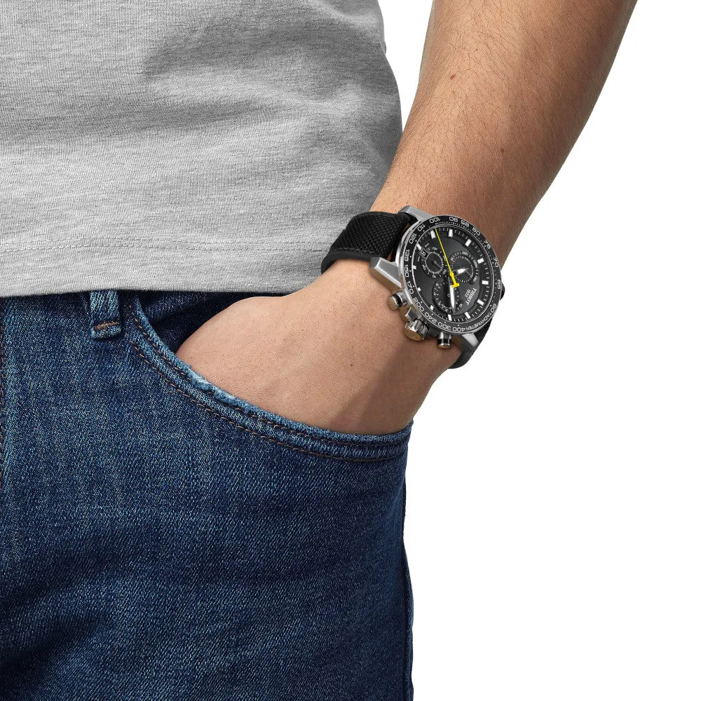 Tissot Supersport Chronograph Mens Stainless Steel Black Dial Black Leather Strap Watch