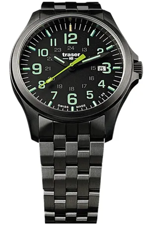 Traser P67 Officer Pro GunMetal Lime & Black Dial, Black Steel Bracelet, model 107869