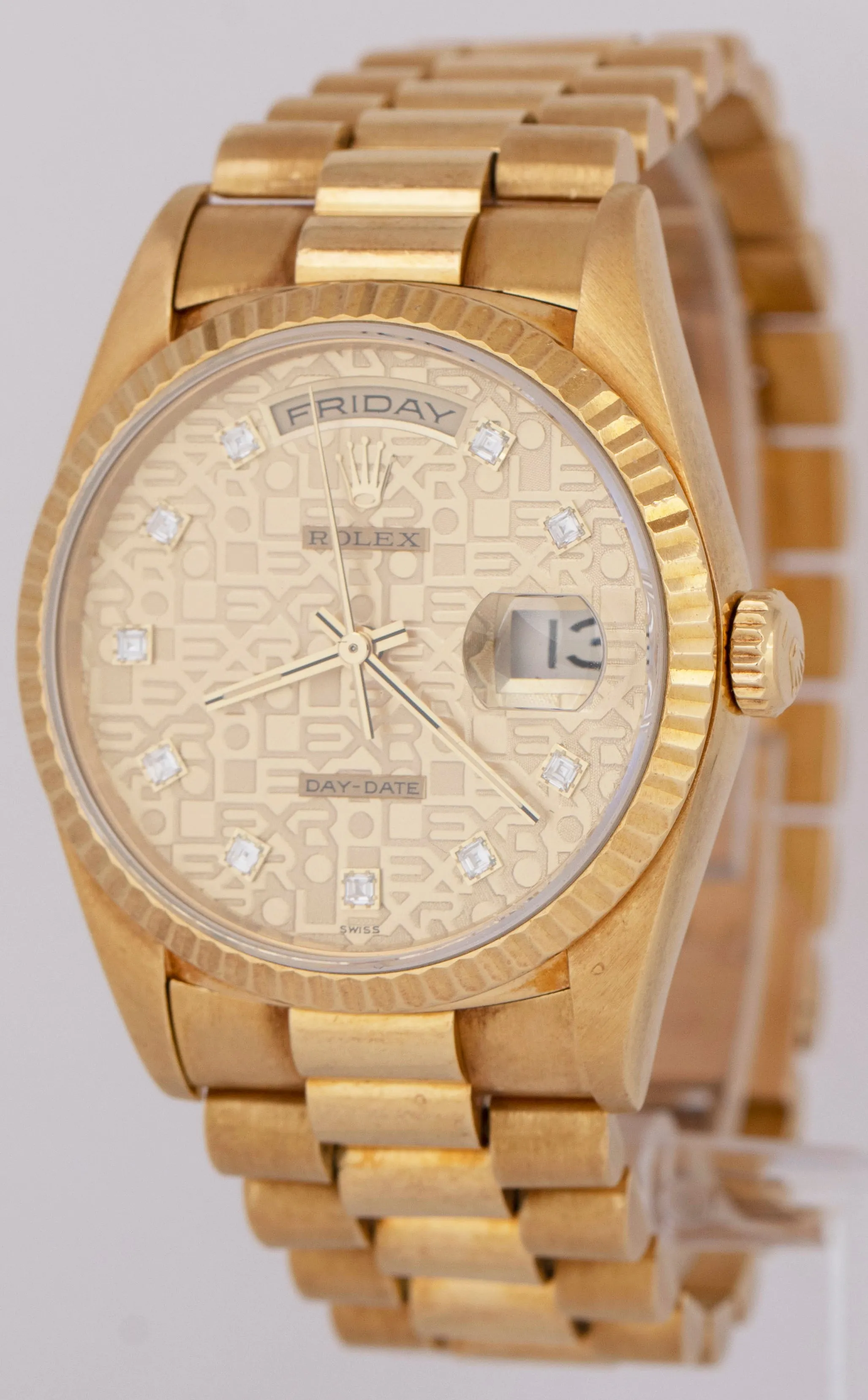 UNPOL. Rolex Day-Date President PAPERS 36mm DIAMOND Computer 18K Gold 18238 B P