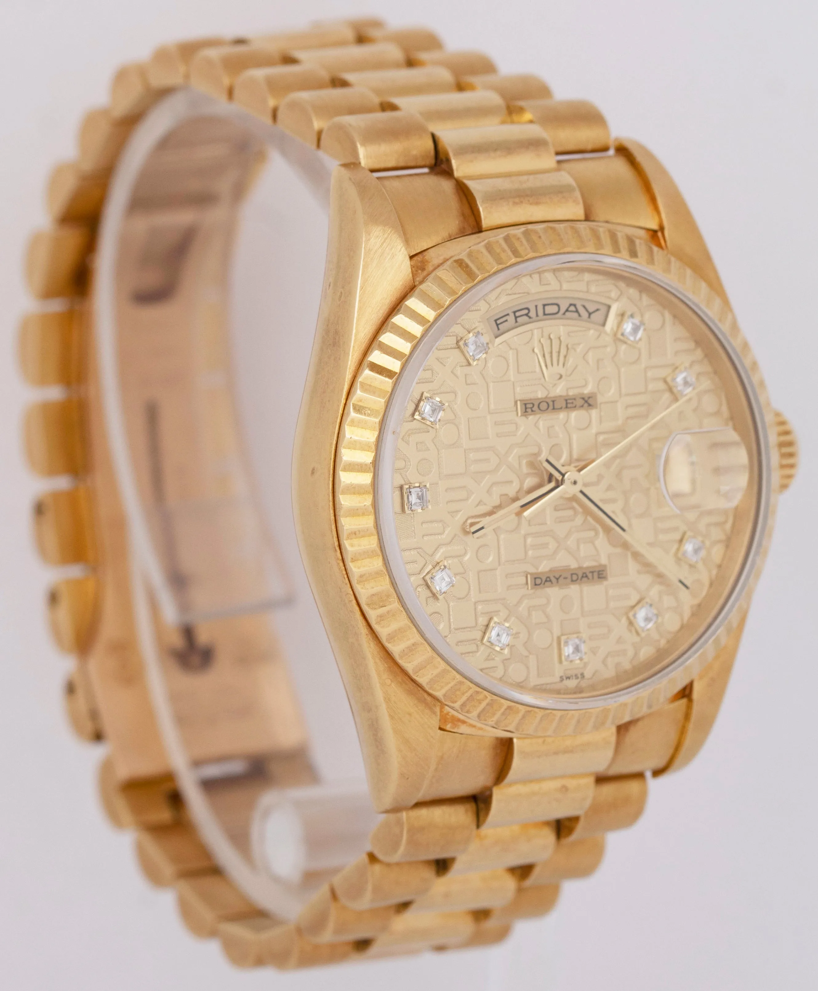 UNPOL. Rolex Day-Date President PAPERS 36mm DIAMOND Computer 18K Gold 18238 B P