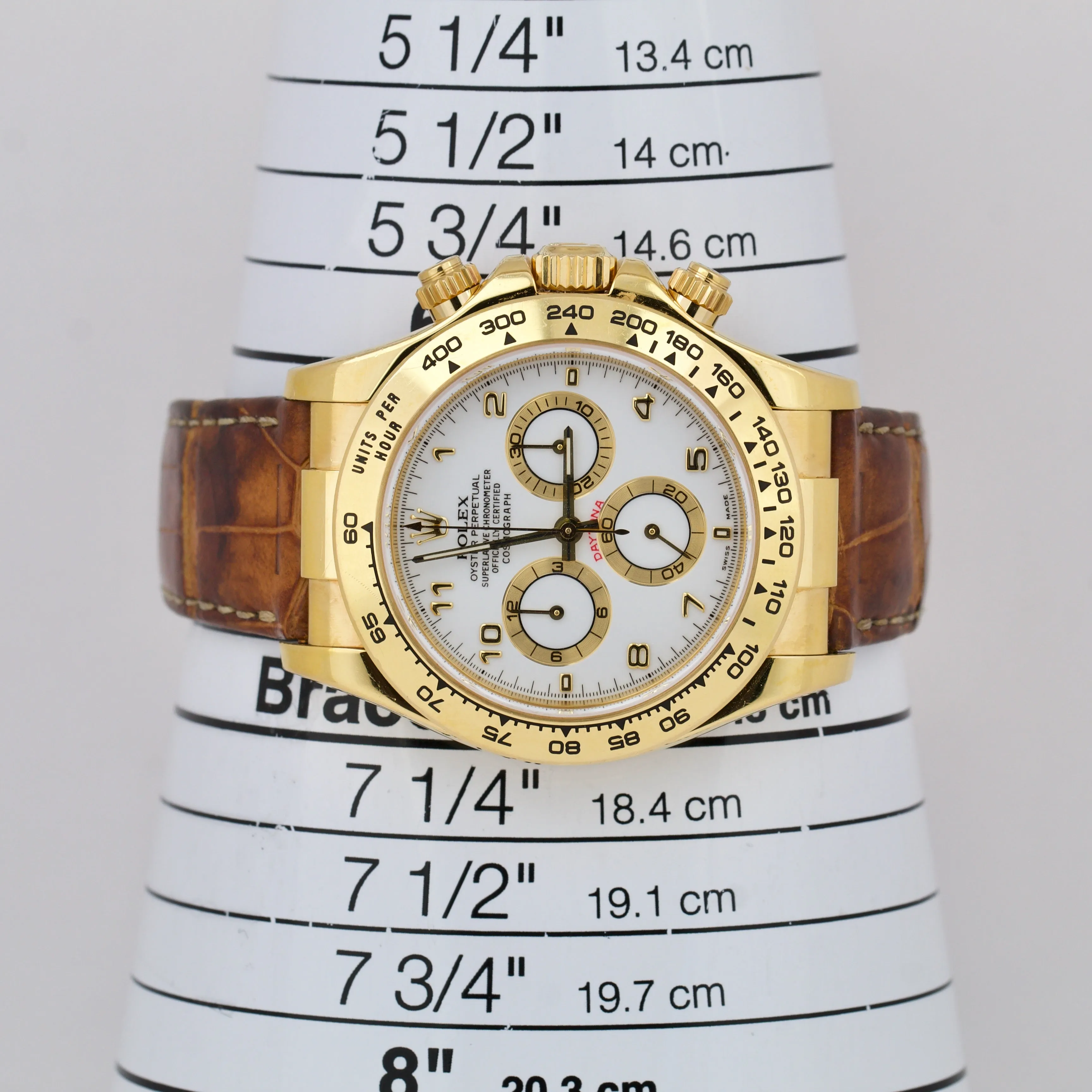 UNPOL. Rolex Daytona Cosmograph Gold WHITE Chronograph 40mm Leather 116518 B&P