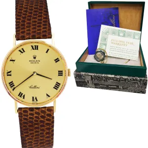 UNPOLISHED Rolex Cellini 31mm Champagne Roman Yellow Gold Watch 3833 FULL SET