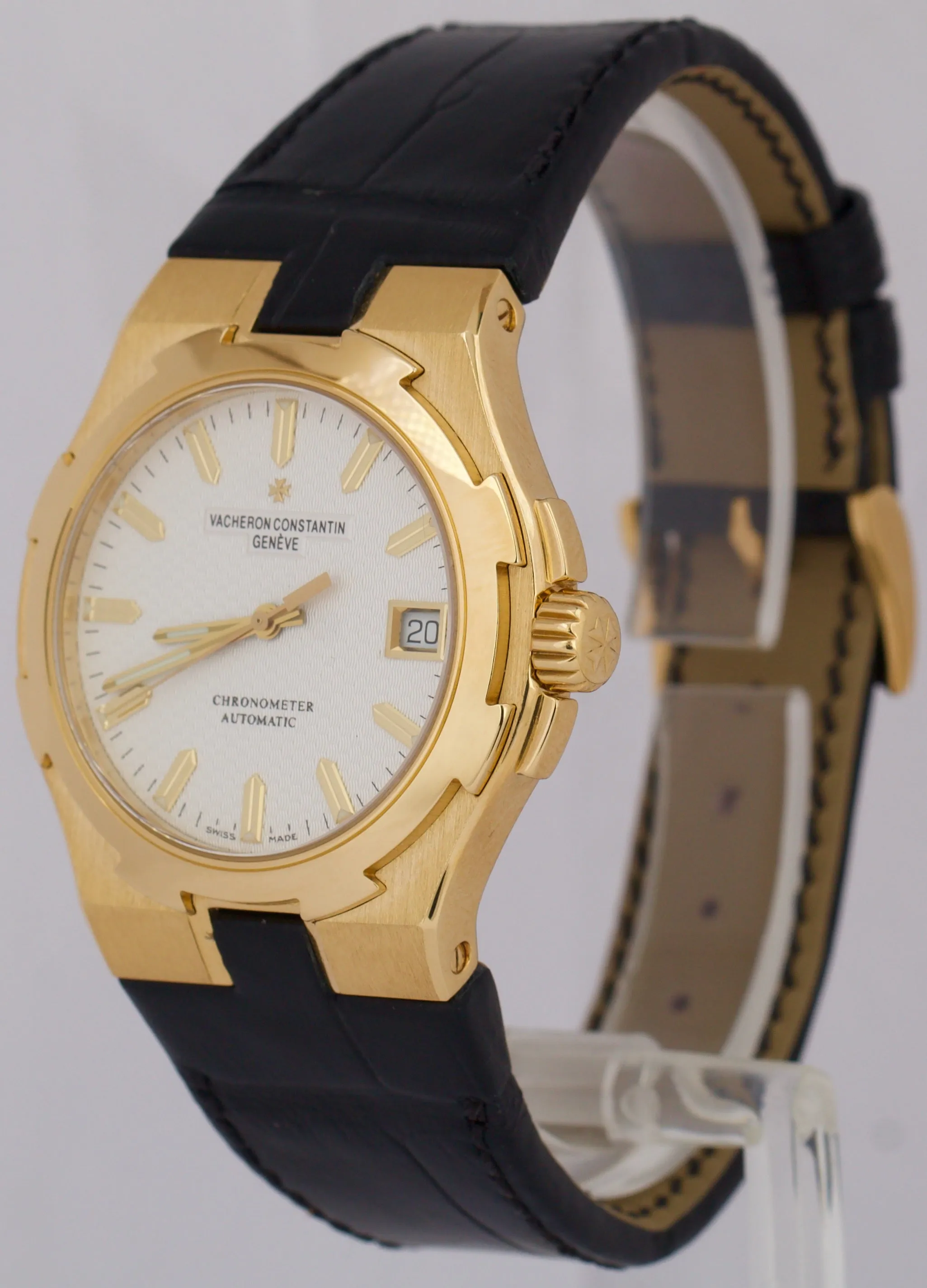 Vacheron Constantin Overseas 37mm WHITE 18K Yellow Gold Leather Watch 42042