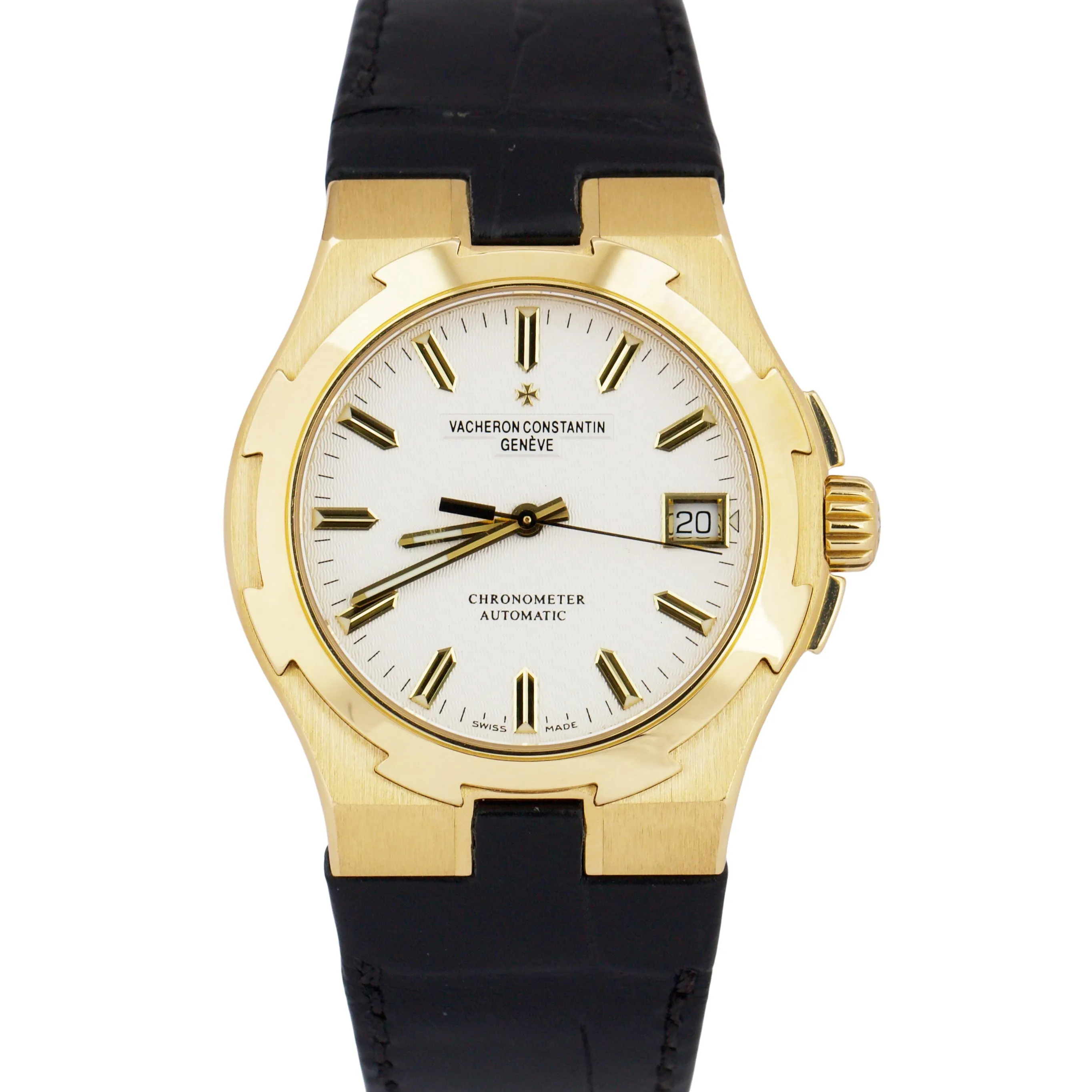 Vacheron Constantin Overseas 37mm WHITE 18K Yellow Gold Leather Watch 42042
