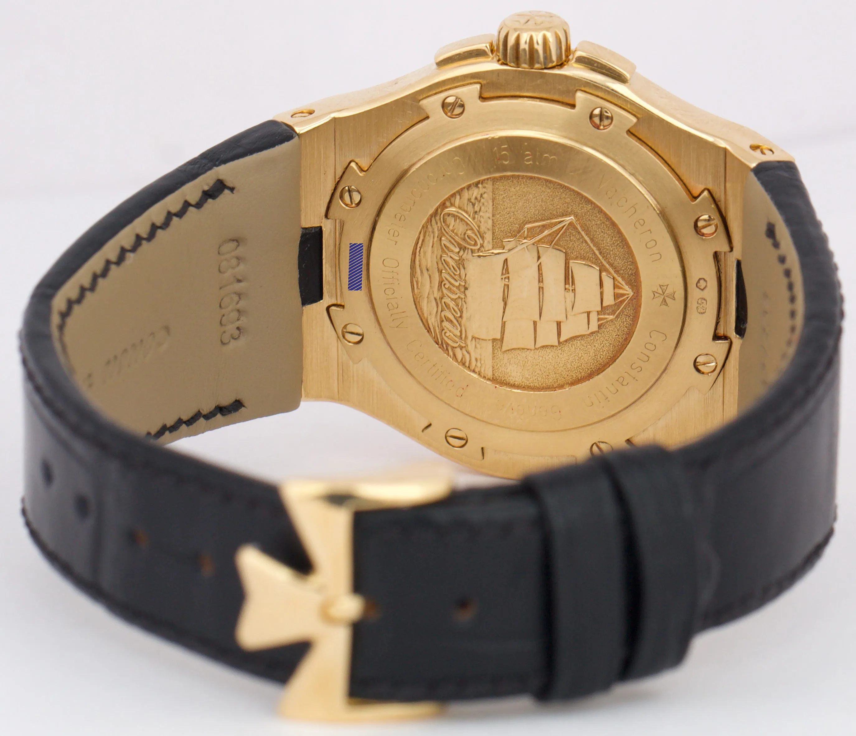 Vacheron Constantin Overseas 37mm WHITE 18K Yellow Gold Leather Watch 42042