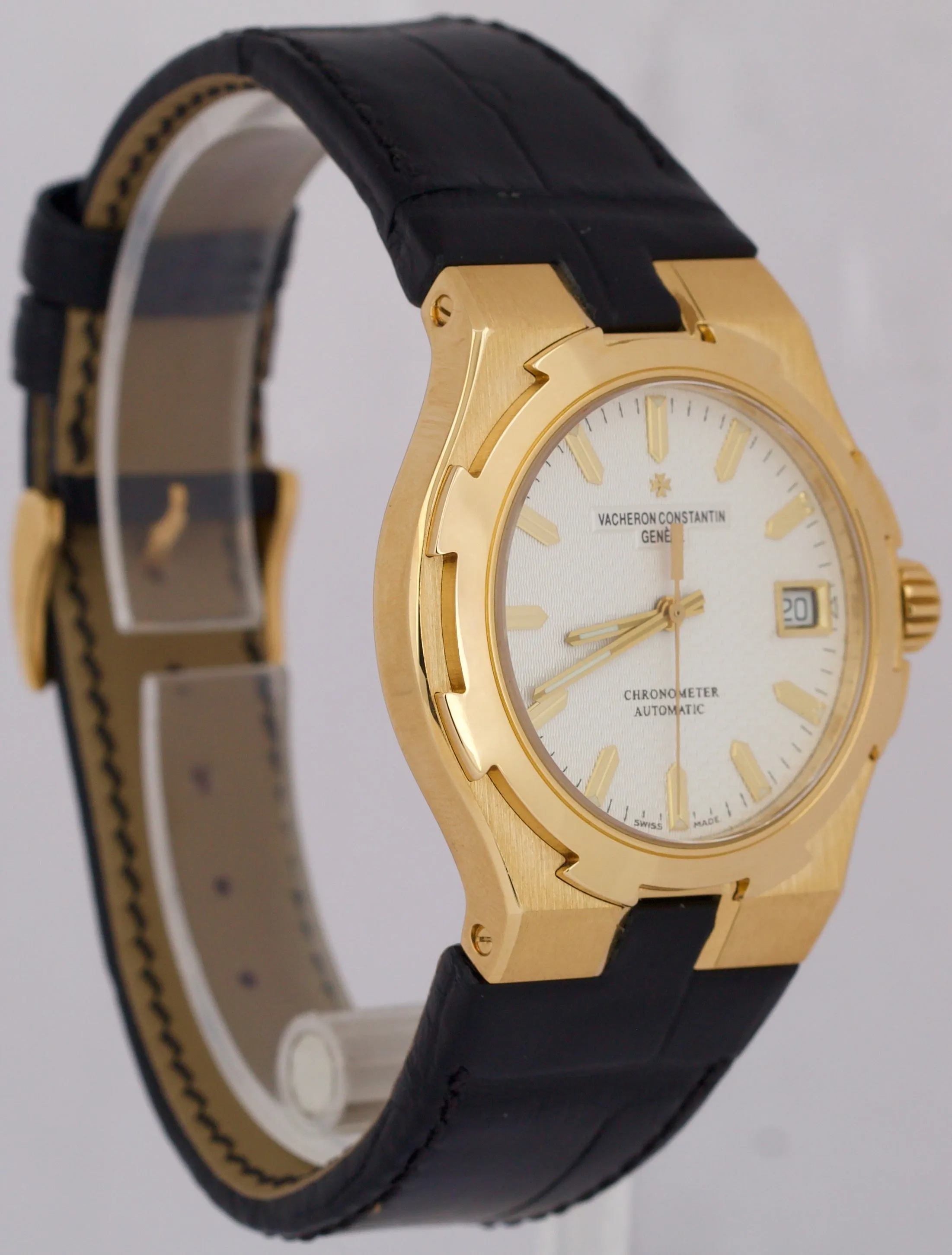 Vacheron Constantin Overseas 37mm WHITE 18K Yellow Gold Leather Watch 42042